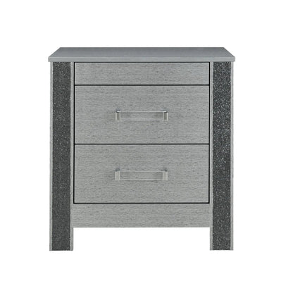 Lorenzo nightstand with hidden compartment, silver finish and speckled side columns on Tampa Home & Garden Store