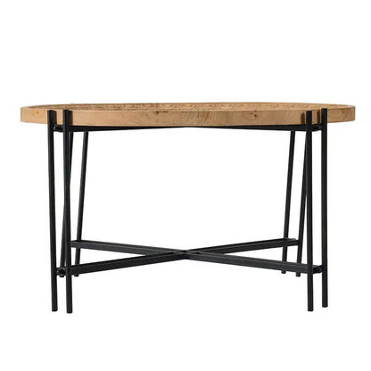 Farmhouse Round Wood Coffee Table with Metal Legs