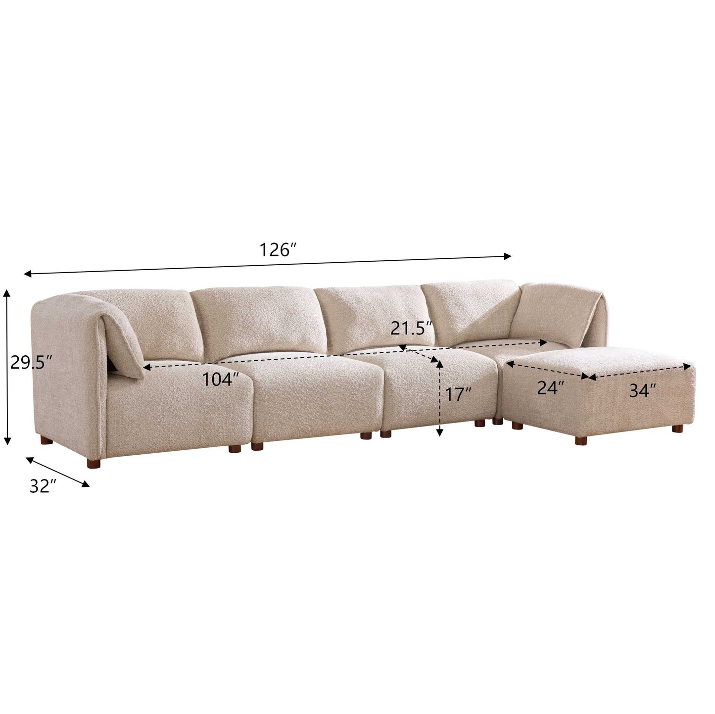 Aura 5 Piece Boucle and Modular Sectional Sofa