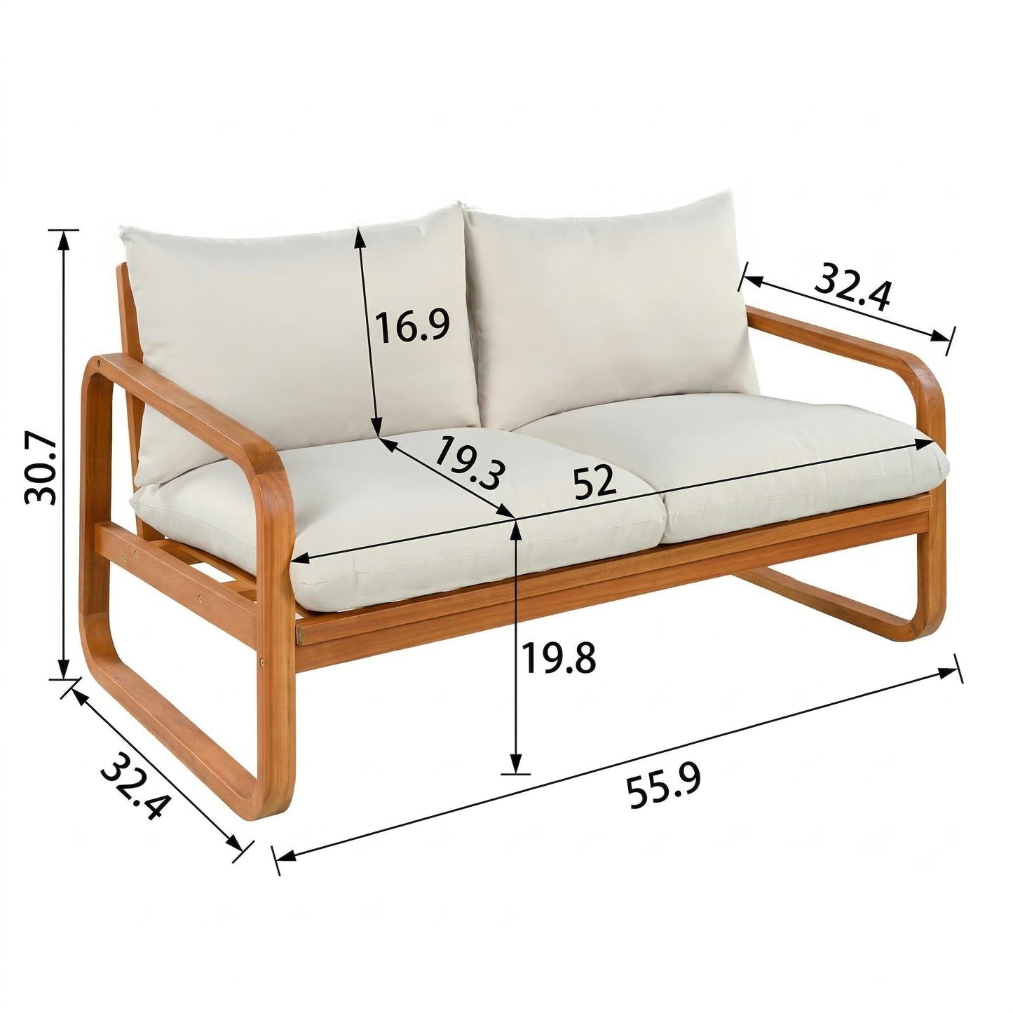 4 Piece Acacia Wood Patio Set and Thick Cushions