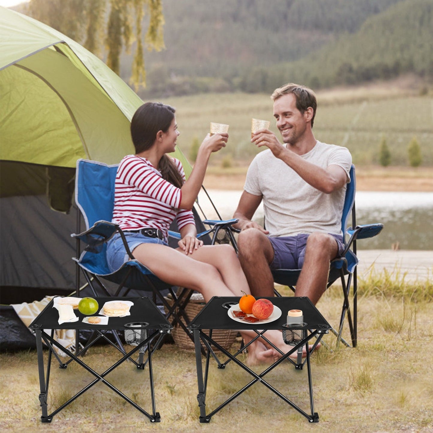 2pc foldable camping tables GemGear with 2 cup holders and carrying bag on Tampa Home & Garden Store