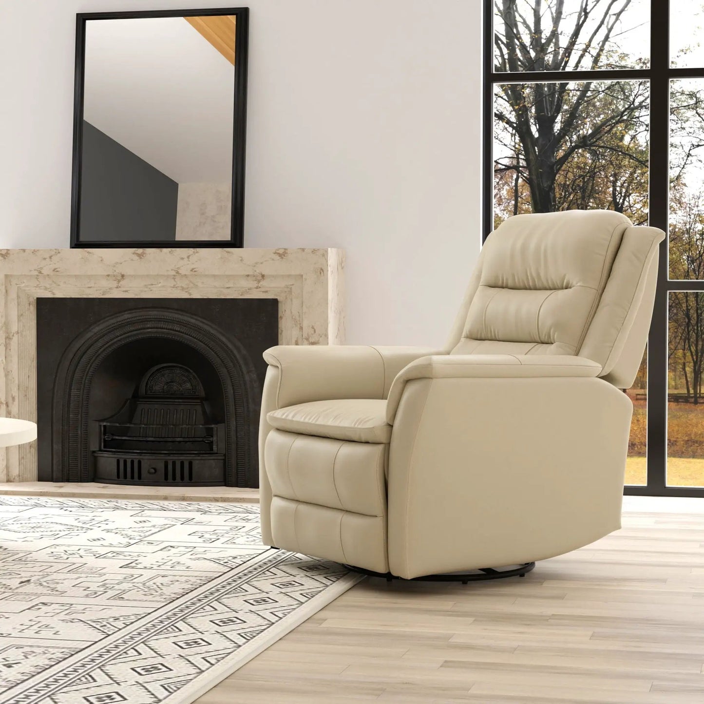 Swivel recliner with manual footrest in cream leather by Unique Piece Furniture on Tampa Home & Garden Store