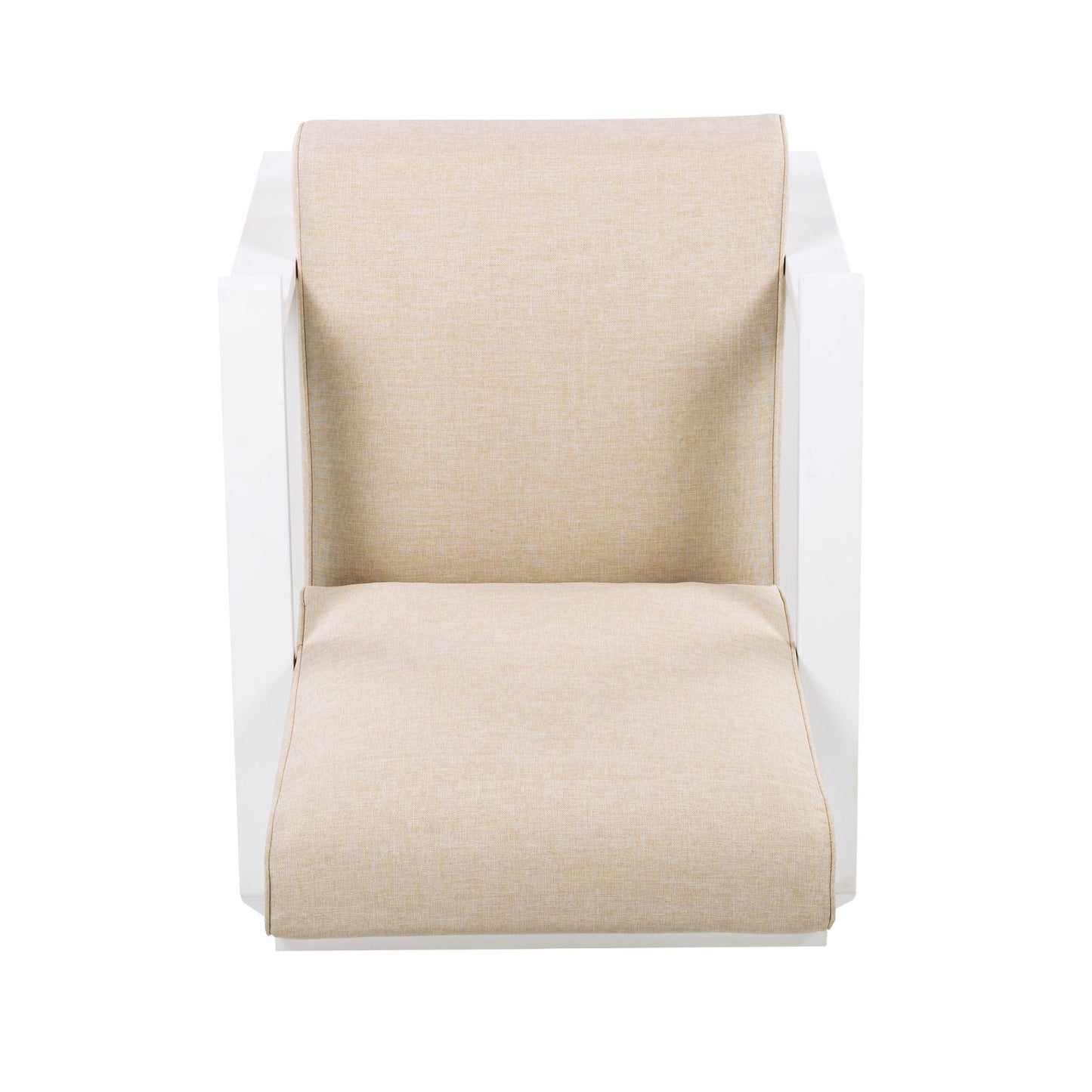 Outdoor patio lounge chairs set of 2 with beige fabric cushions and white frames on Tampa Home & Garden Store