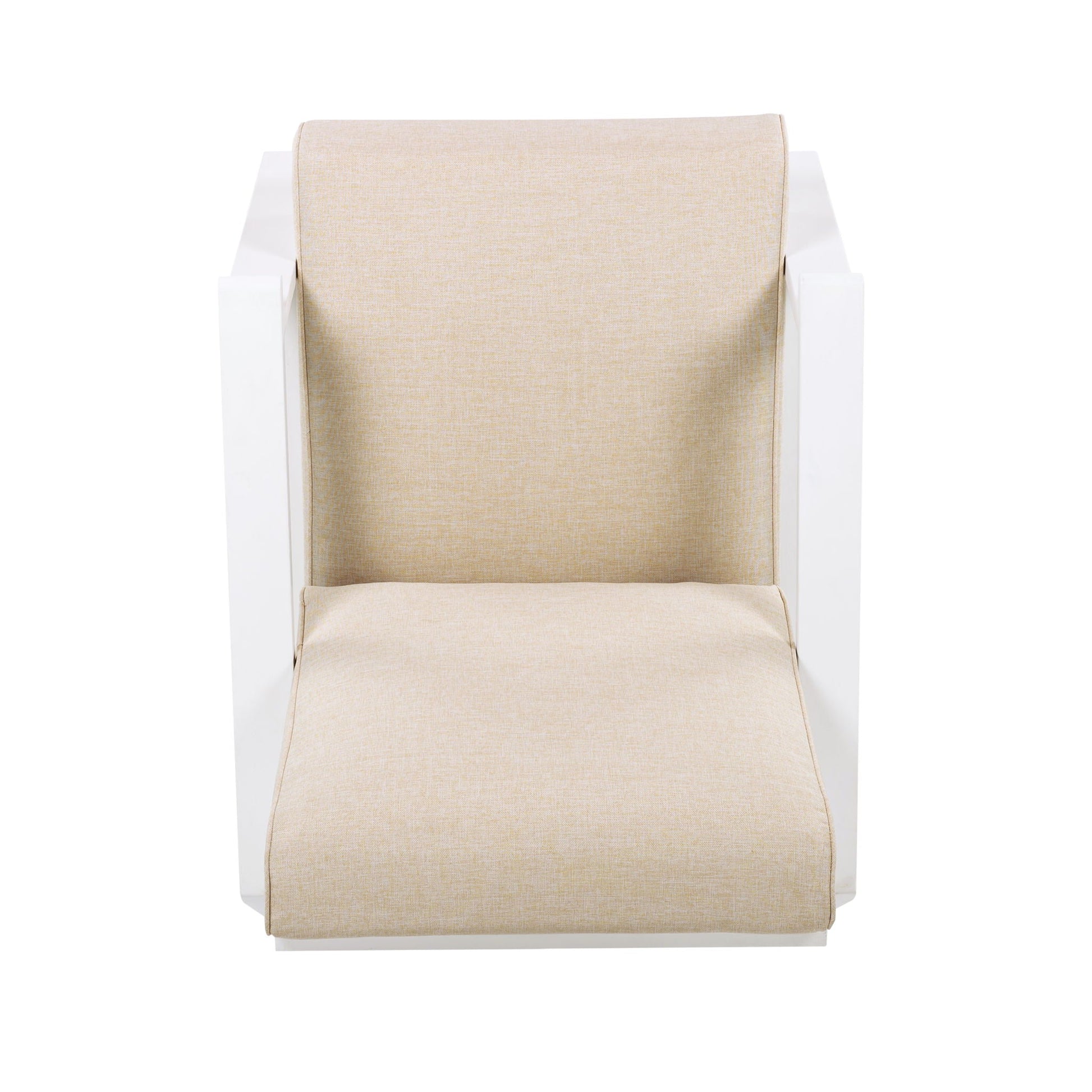 Outdoor patio lounge chairs set of 2 with beige fabric cushions and white frames on Tampa Home & Garden Store