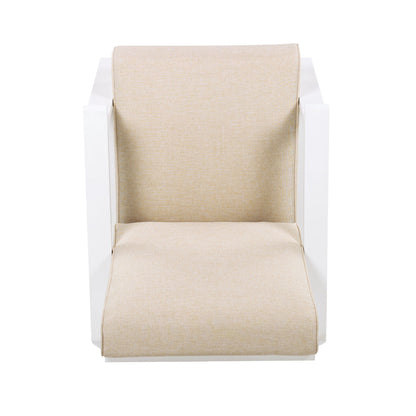 Outdoor patio lounge chairs set of 2 with beige fabric cushions and white frames on Tampa Home & Garden Store