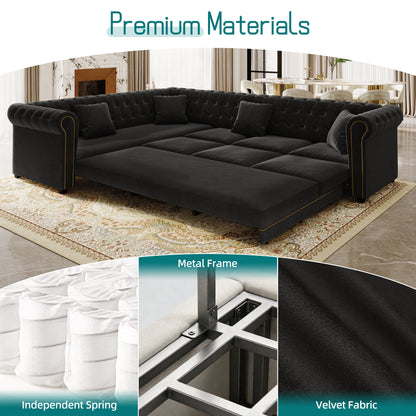 Chesterfield L Shaped Sofa and Black Velvet Bed