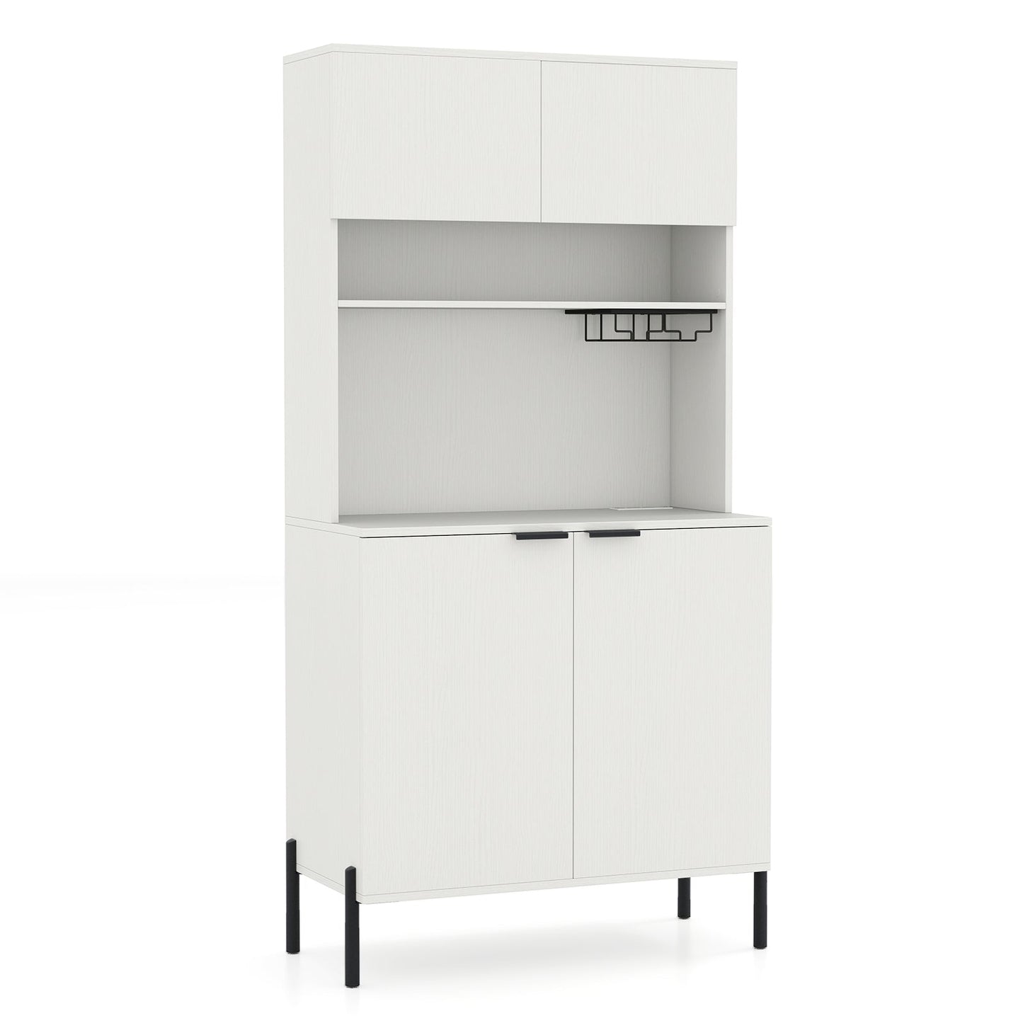 64.5 Inches Tall Kitchen Pantry Cabinet with Charging Station and Wine Glass Rack