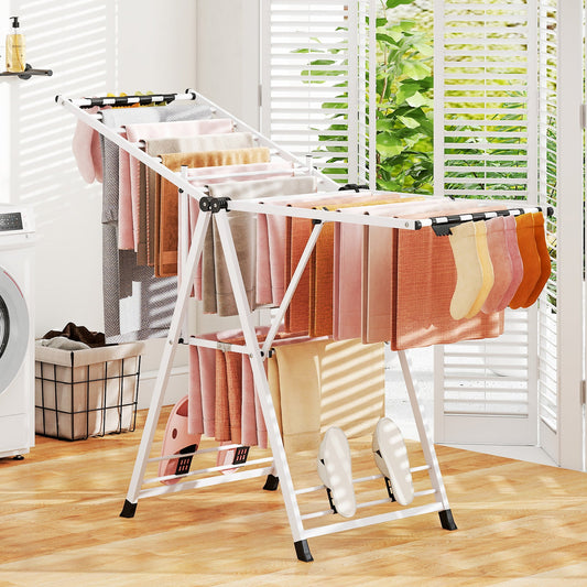 64 Inches Clothes Drying Rack with Height Adjustable Wings - Tampa Home & Garden Store