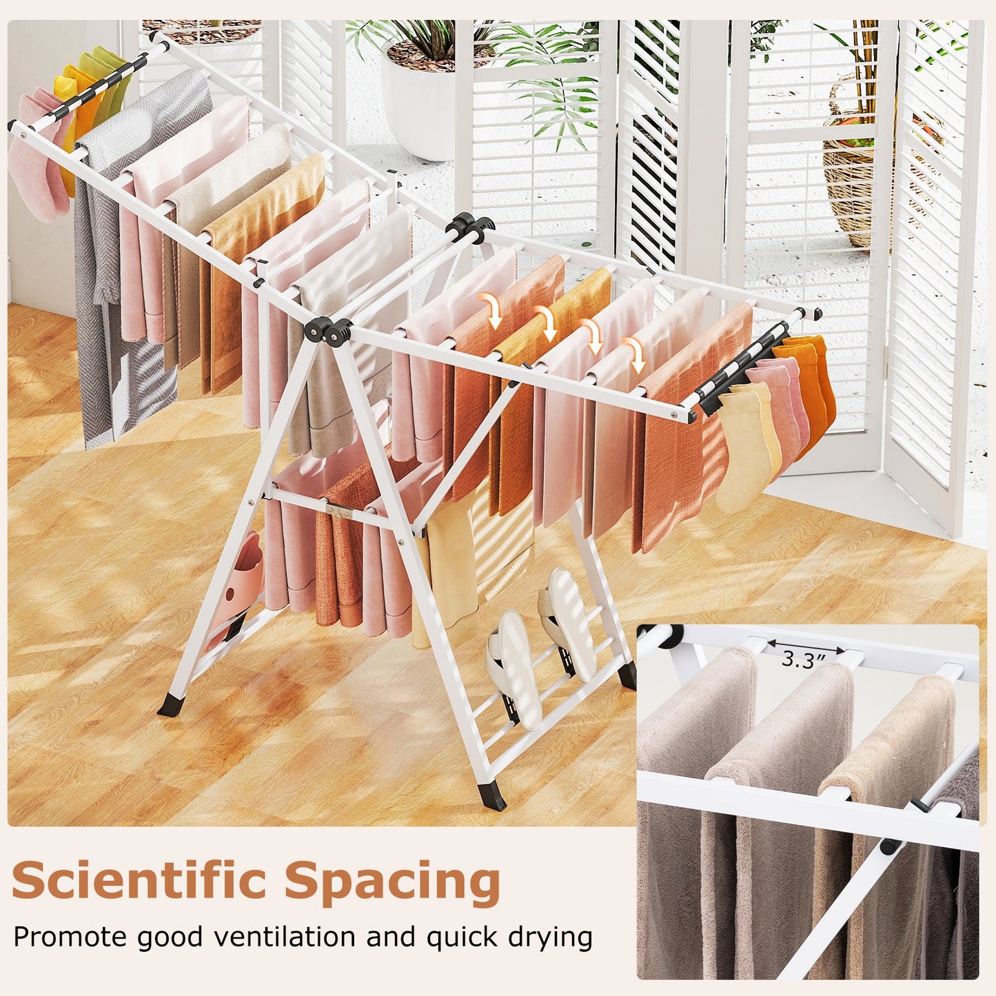 64 Inches Clothes Drying Rack with Height Adjustable Wings