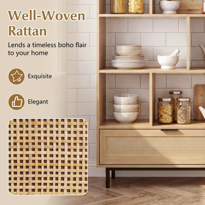 Tall Wooden Bookcase with 8 Cubes and Drawer