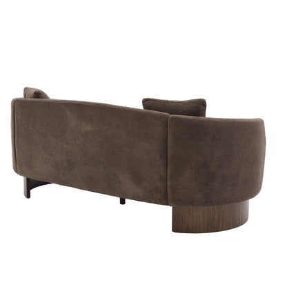 Elegant Curved Velvet Sofa and Wooden Base