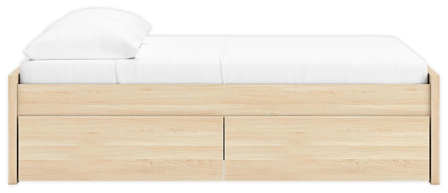 Onita platform bed with two under-bed storage drawers in light oak on Tampa Home & Garden Store