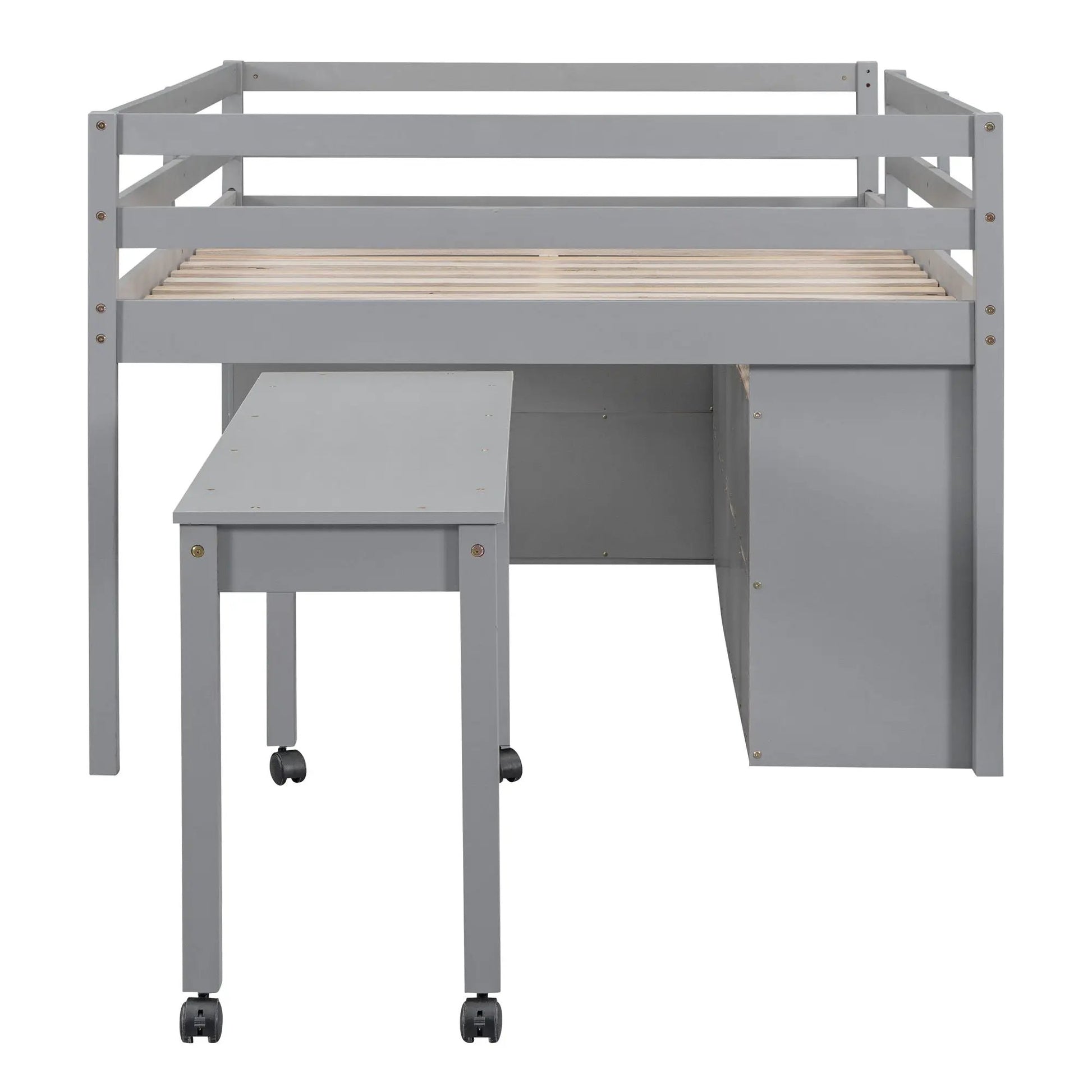 Gray loft bed frame with retractable desk and four drawers by Unique Piece Furniture on Tampa Home & Garden Store