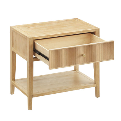 Finley 1 Drawer Nightstand with Open Shelf, natural wood finish, ribbed front, HouseOfZazla on Tampa Home & Garden Store