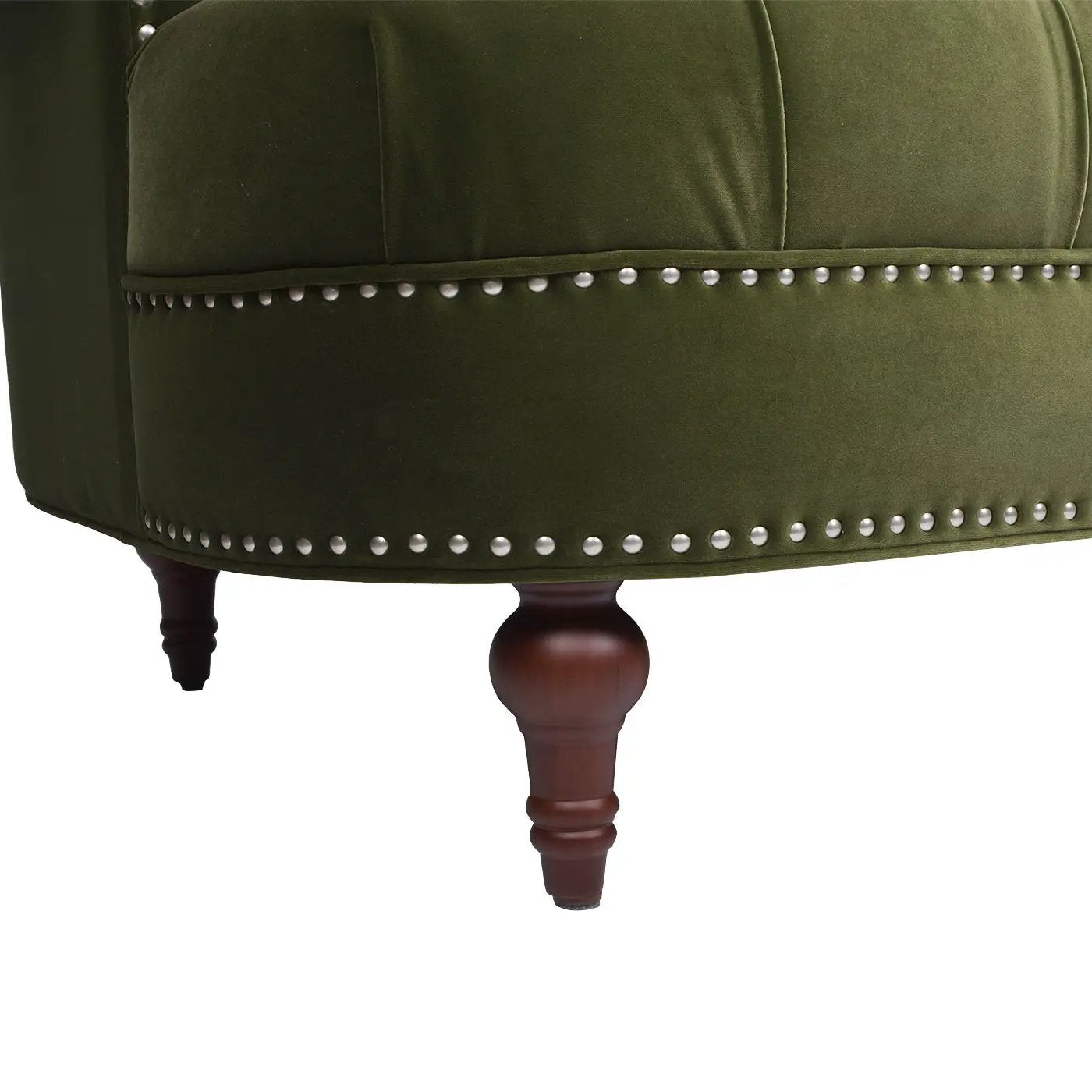 La Rosa Victorian Chesterfield Sofa in olive green velvet with nailhead trim on Tampa Home & Garden Store
