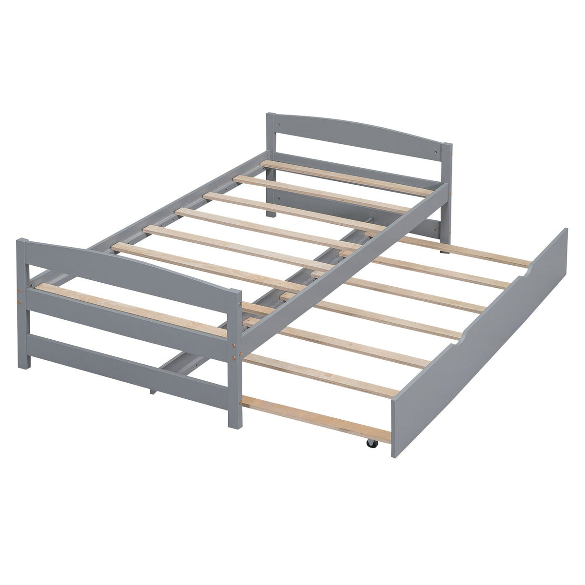 Platform bed with trundle in gray frame with wood slats, HouseOfZazla on Tampa Home & Garden Store