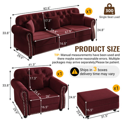 Upholstered Sofa Set with Nailhead and Pillows