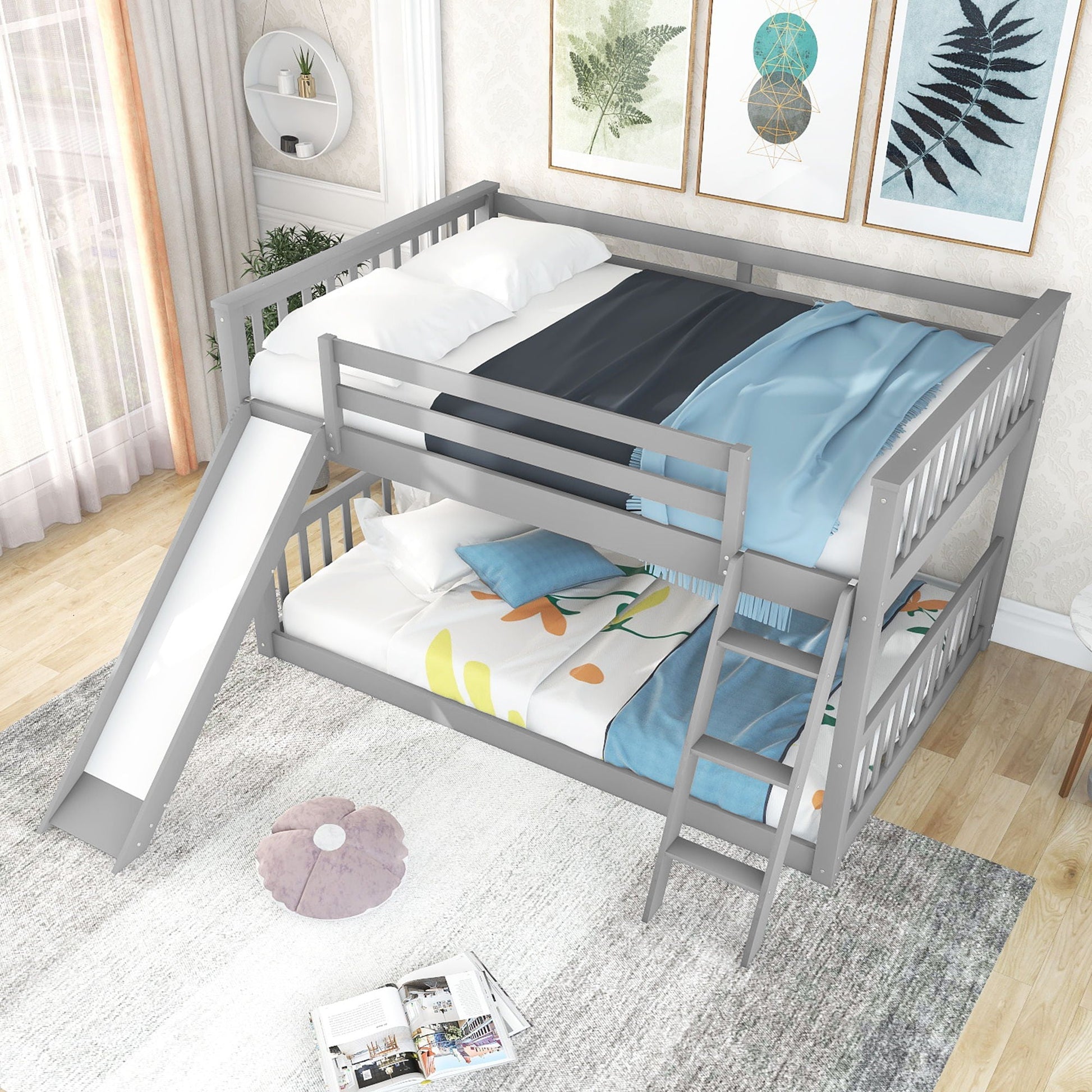 Two-tier bunk bed with slide and ladder in gray, HouseOfZazla on Tampa Home & Garden Store