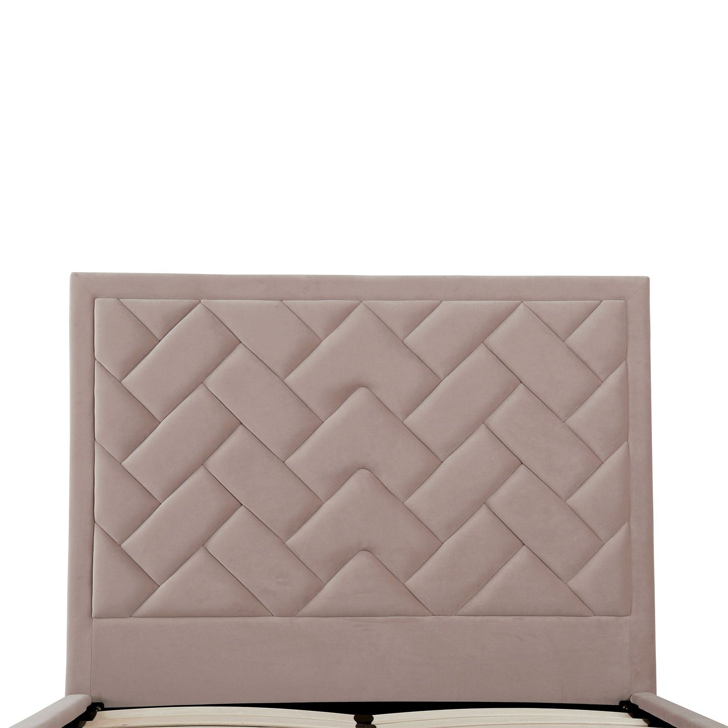 HouseOfZazla Crosby upholstered bed with diamond-tufted blush headboard and slatted base on Tampa Home & Garden Store