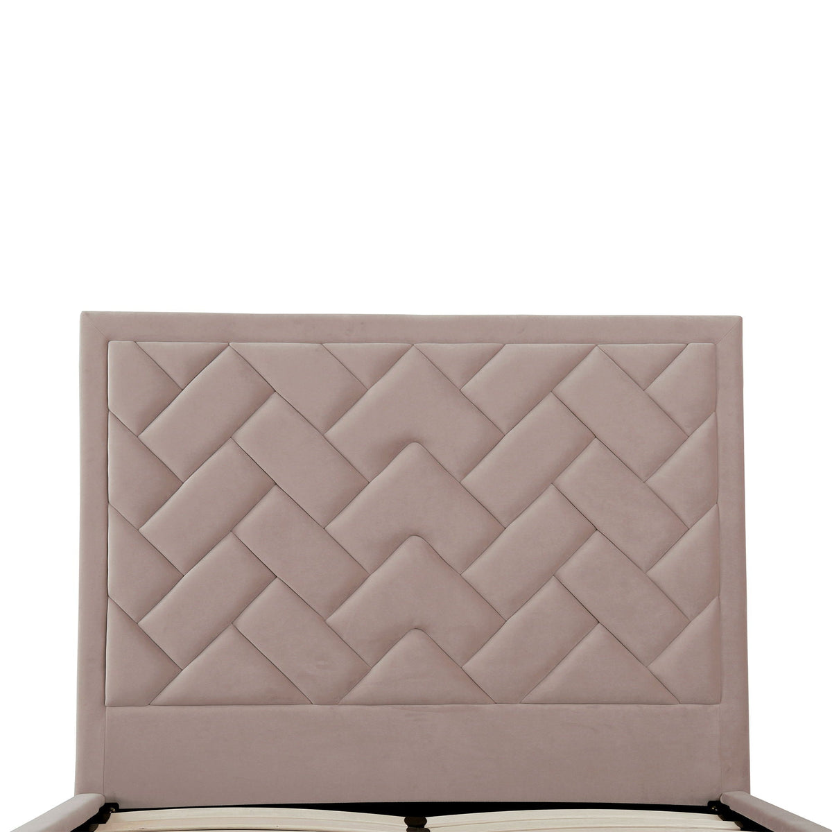 HouseOfZazla Crosby upholstered bed with diamond-tufted blush headboard and slatted base on Tampa Home & Garden Store