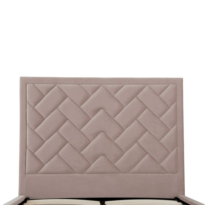 HouseOfZazla Crosby upholstered bed with diamond-tufted blush headboard and slatted base on Tampa Home & Garden Store