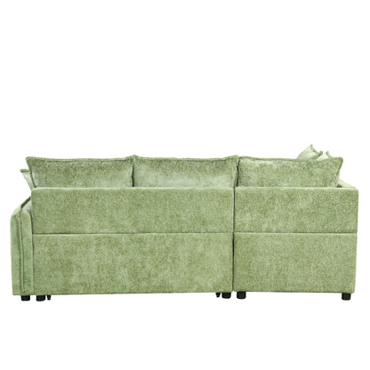 Convertible sofa bed sectional green fabric with storage ottoman and pillows HouseOfZazla on Tampa Home & Garden Store