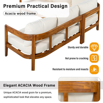 U_Style Acacia solid wood outdoor furniture set sofa module with white cushions brown stained frame HouseOfZazla on Tampa Home & Garden Store