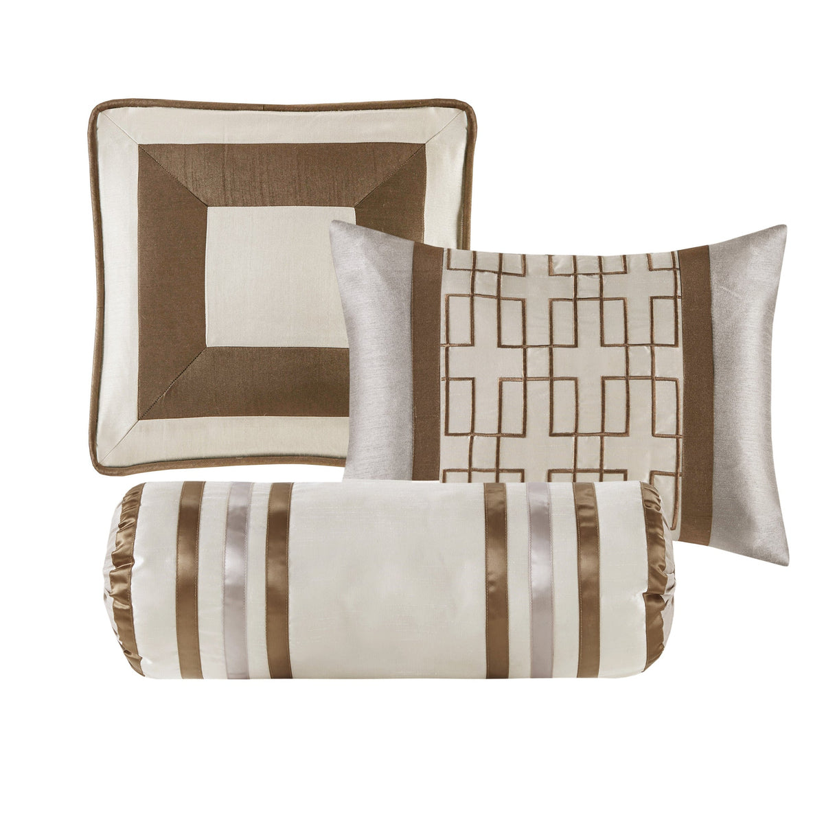 7 Piece Comforter Set King taupe brown with satin stripe accents by HouseOfZazla on Tampa Home & Garden Store