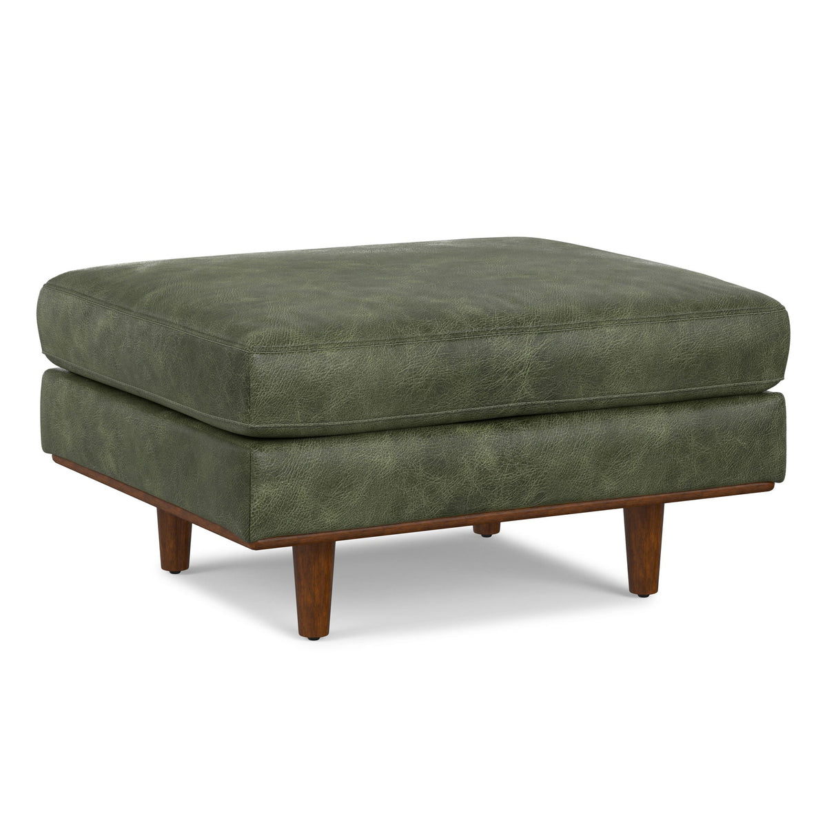 Morrison Handcrafted Ottoman upholstered bench green leather with wooden legs HouseOfZazla on Tampa Home & Garden Store