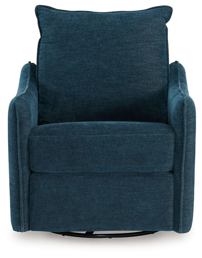 Mcburg swivel power recliner by Unique Piece Furniture in deep teal fabric on Tampa Home & Garden Store