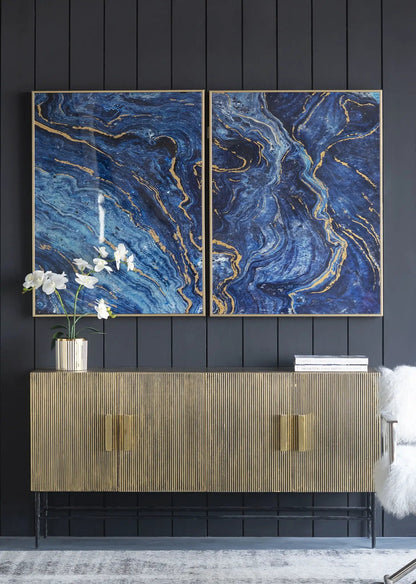 Framed Art Panels Unique Marbled Design Blue Set