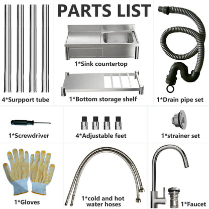 Outdoor utility sink kit in silver by HouseOfZazla: bottom shelf, 4 tubes, drain pipe set on Tampa Home & Garden Store