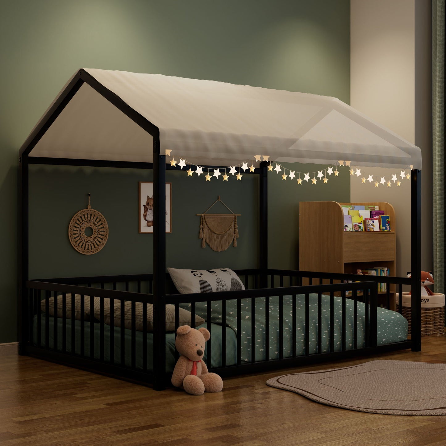 Cozy Montessori House Floor Bed and a Safety Rail