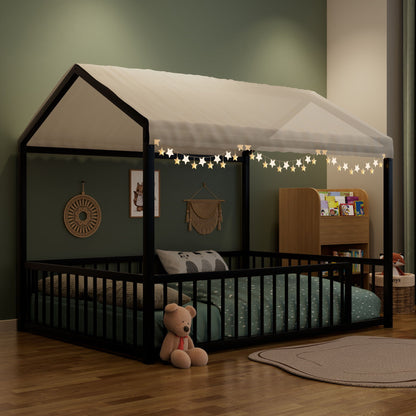 Cozy Montessori House Floor Bed and a Safety Rail