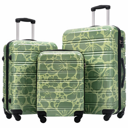 3-Piece hard shell luggage set in green floral pattern with spinner wheels (20/24/28) HouseOfZazla on Tampa Home & Garden Store