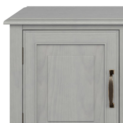 Sturdy solid wood TV stand with wide storage, gray wash finish, bronze handle on Tampa Home & Garden Store