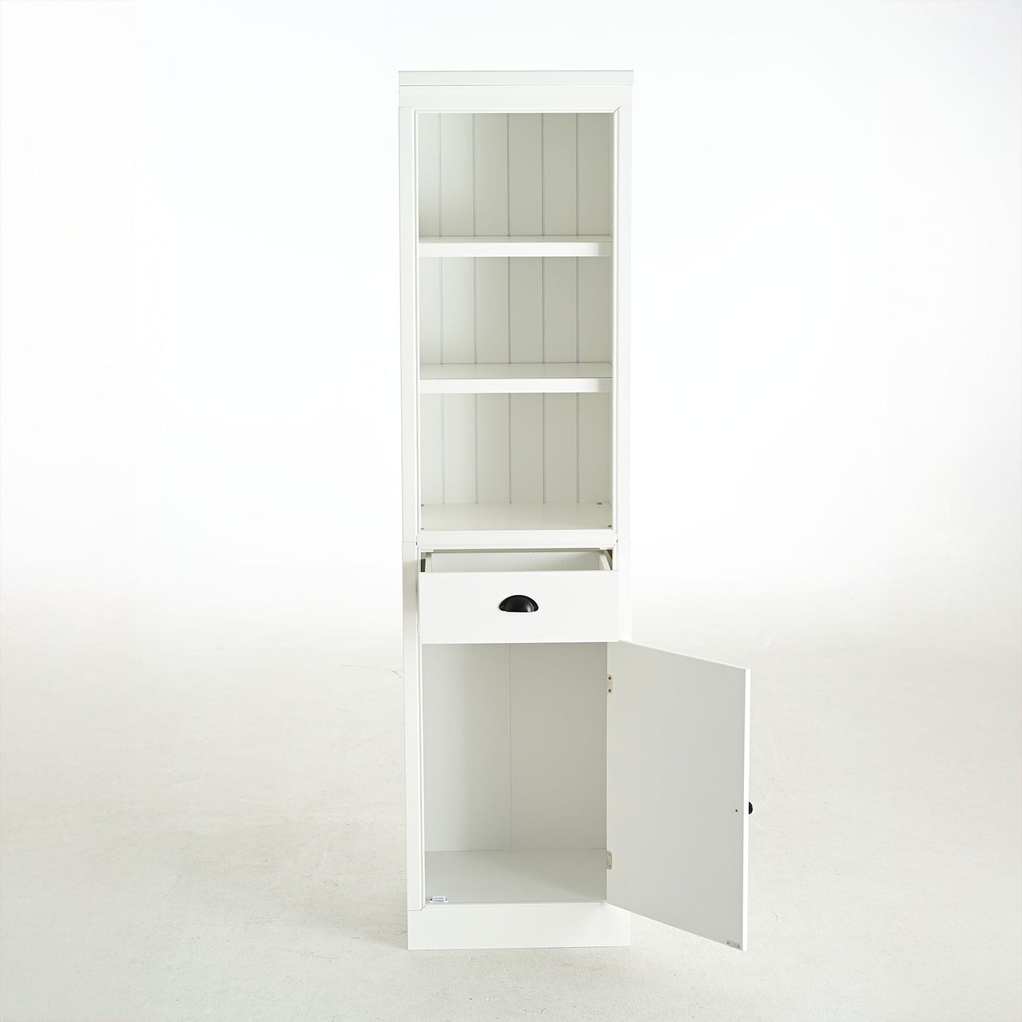 Retro White Tall Display Shelf and Cabinet