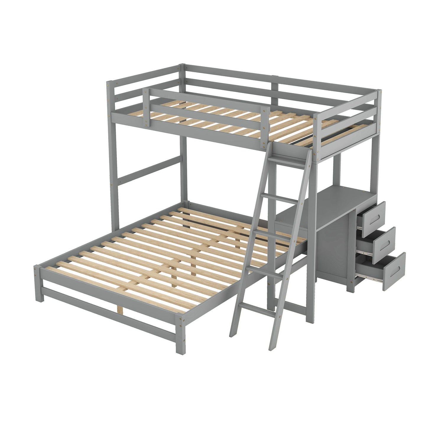 Bunk Bed With Built In Desk And 3 Drawers gray metal frame with wood slat surfaces HouseOfZazla on Tampa Home & Garden Store