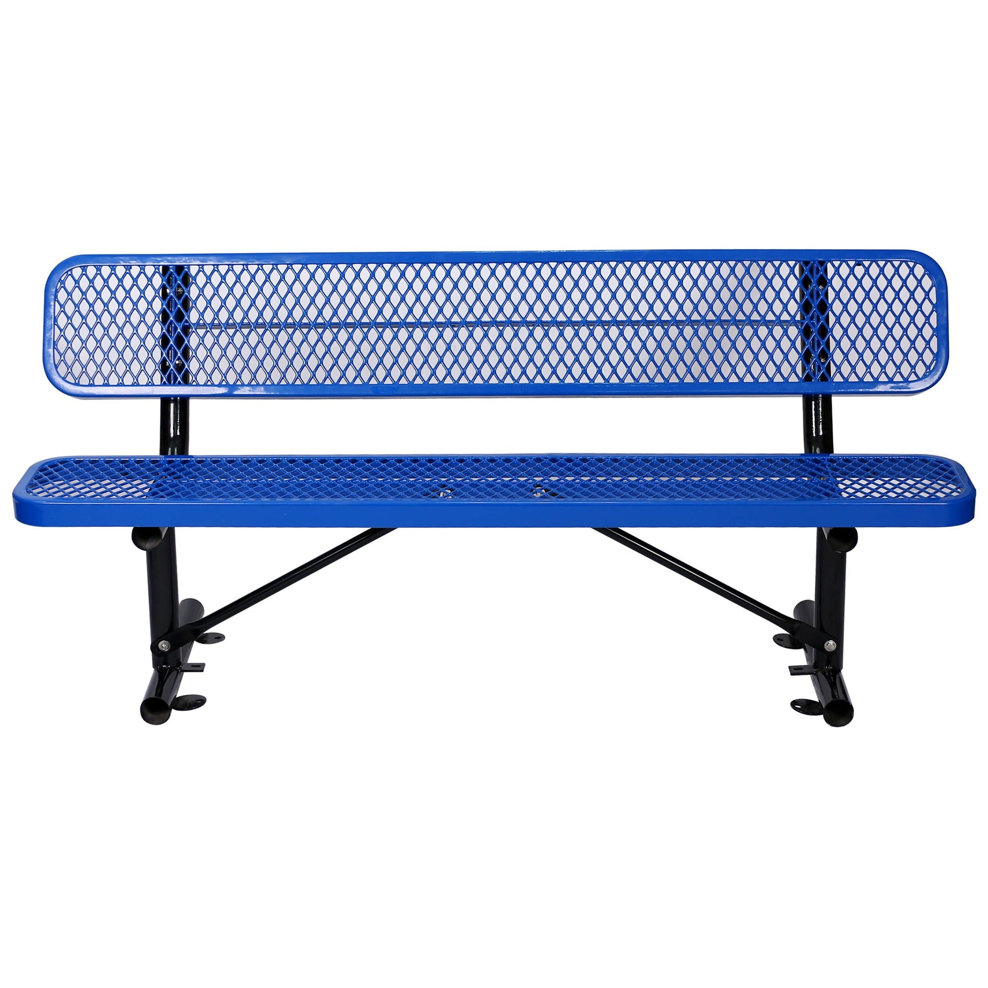 6' outdoor steel bench with backrest in blue powder-coated finish by HouseOfZazla on Tampa Home & Garden Store
