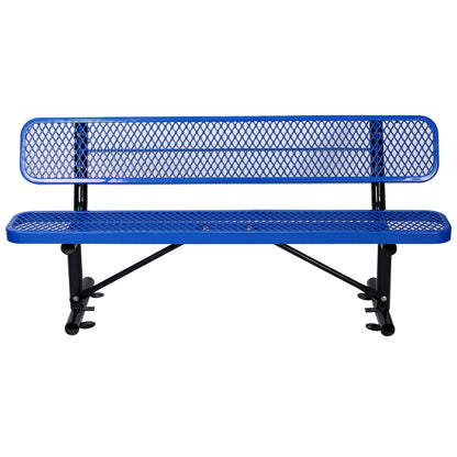 6' outdoor steel bench with backrest in blue powder-coated finish by HouseOfZazla on Tampa Home & Garden Store