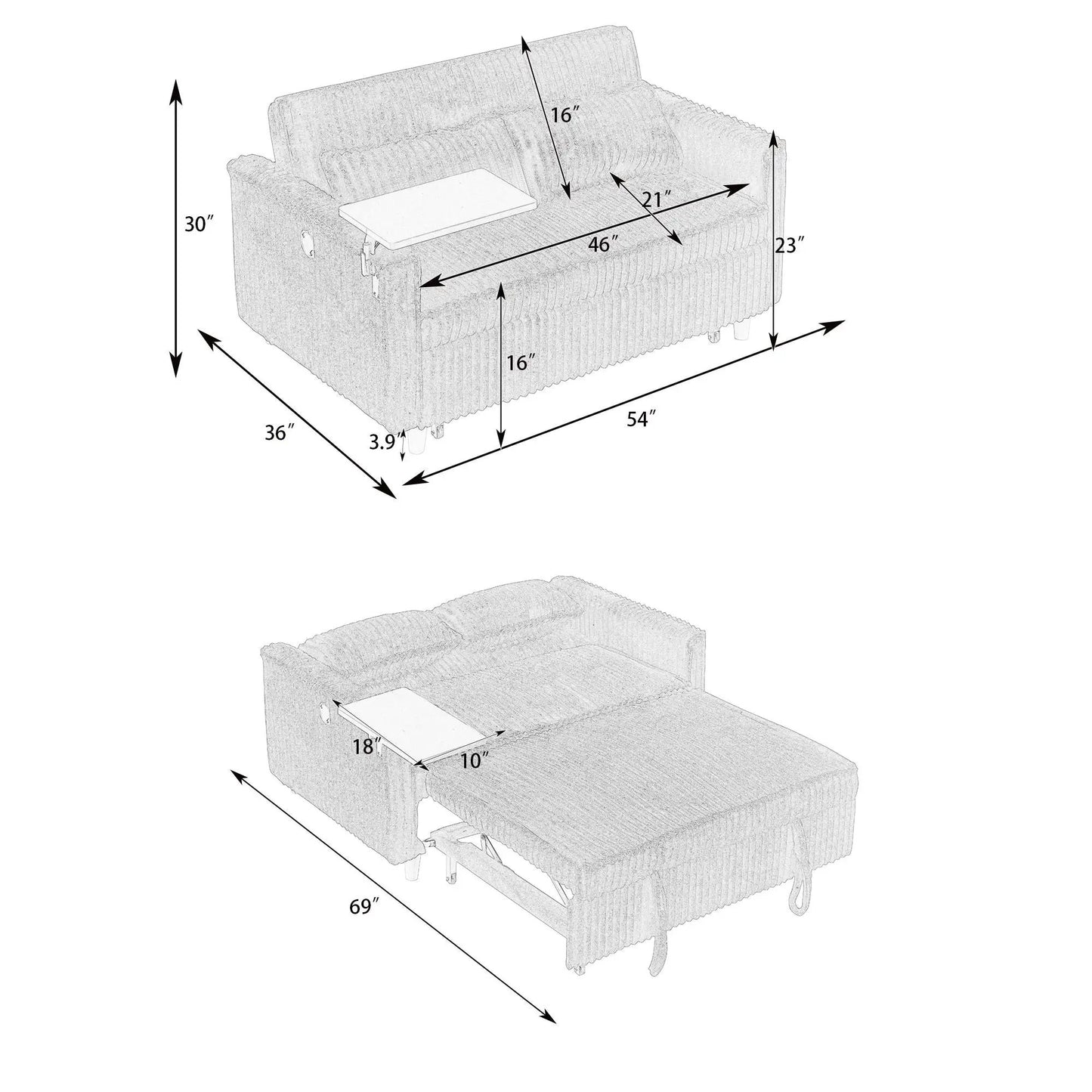 Sleeper sofa pull-out with movable tabletop and USB ports by Unique Piece Furniture on Tampa Home & Garden Store