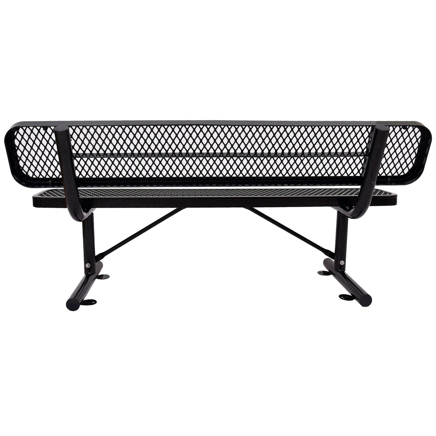 HouseOfZazla 6' outdoor steel bench with backrest, black frame and diamond-mesh back on Tampa Home & Garden Store