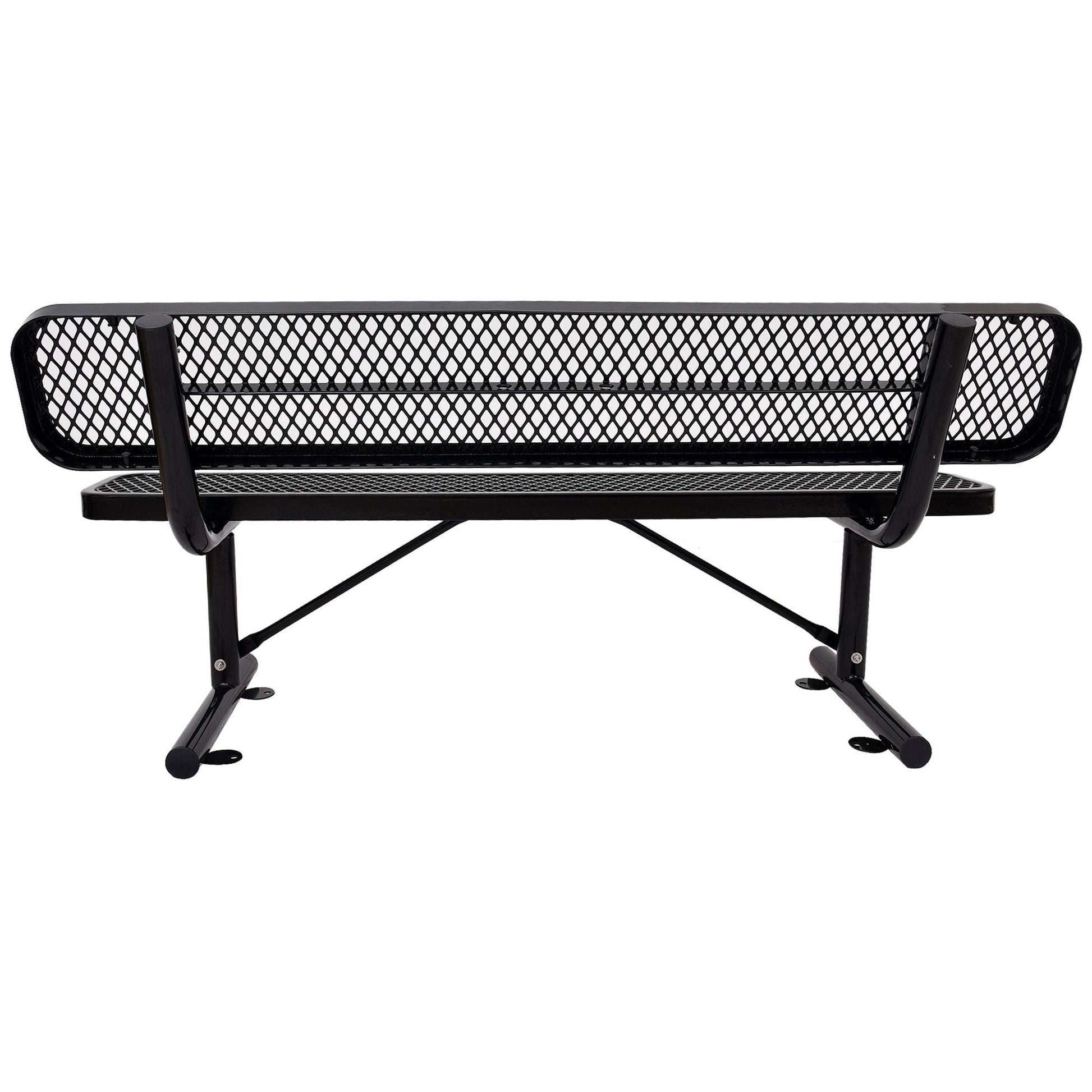 HouseOfZazla 6' outdoor steel bench with backrest, black frame and diamond-mesh back on Tampa Home & Garden Store