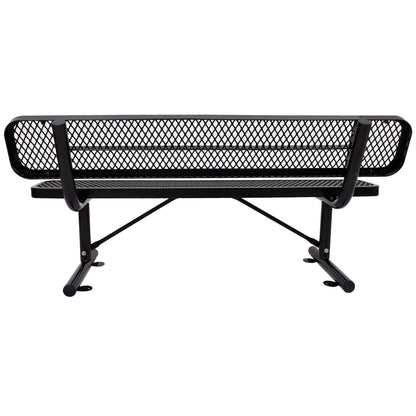 HouseOfZazla 6' outdoor steel bench with backrest, black frame and diamond-mesh back on Tampa Home & Garden Store