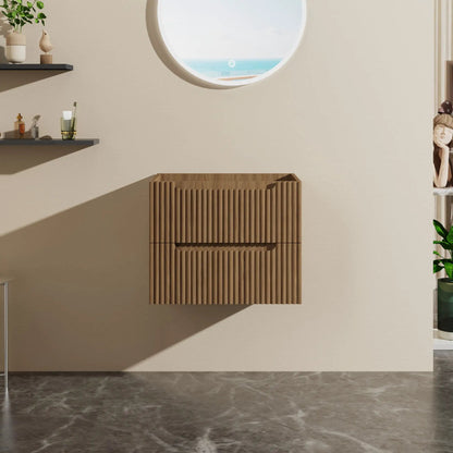 24in walnut wall-mount bathroom vanity cabinet, floating with vertical slats on Tampa Home & Garden Store