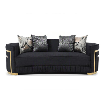 Soledad black upholstered sofa by HouseOfZazla with gold-tone trim and patterned cushions on Tampa Home & Garden Store