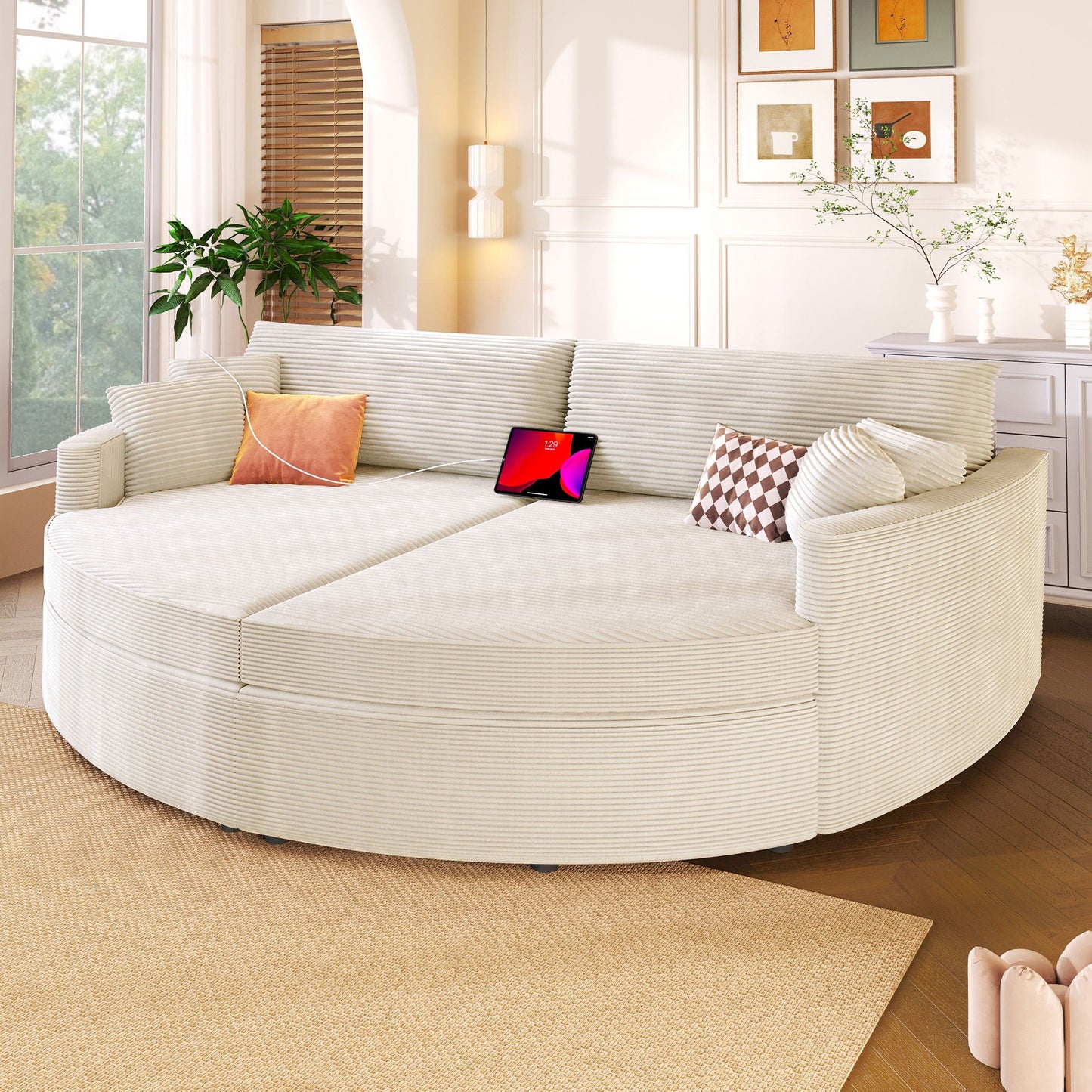 Oversized Double Chaise Sofa With USB Ports