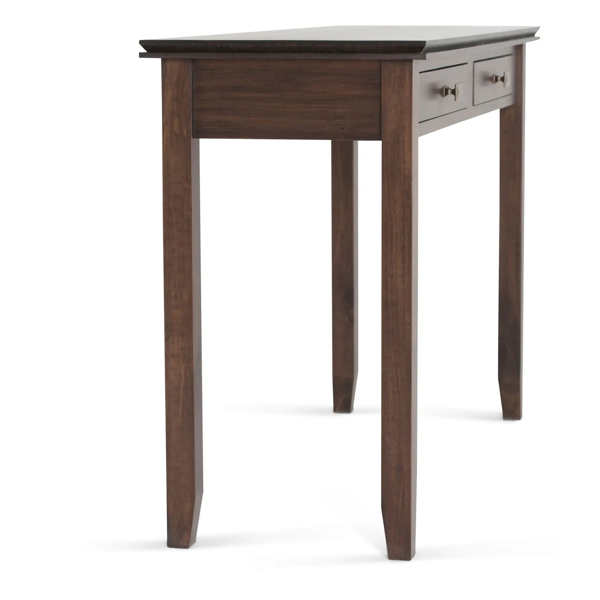 Artisan Handcrafted Console Sofa Table in dark wood with two drawers and brass pulls on Tampa Home & Garden Store