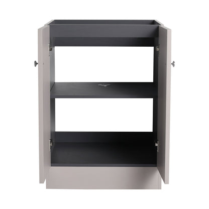 HouseOfZazla freestanding bathroom vanity soft close, gray frame dark interior, two doors on Tampa Home & Garden Store