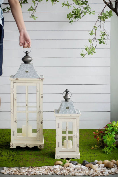 Wooden Candle Lantern in Ivory for Indoor Outdoor
